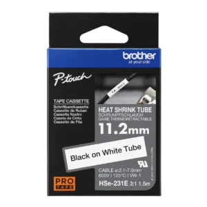 Cinta Brother HSE231E 11.7 Mm X 1.5M Size Heat Shrink Tubing Black On White